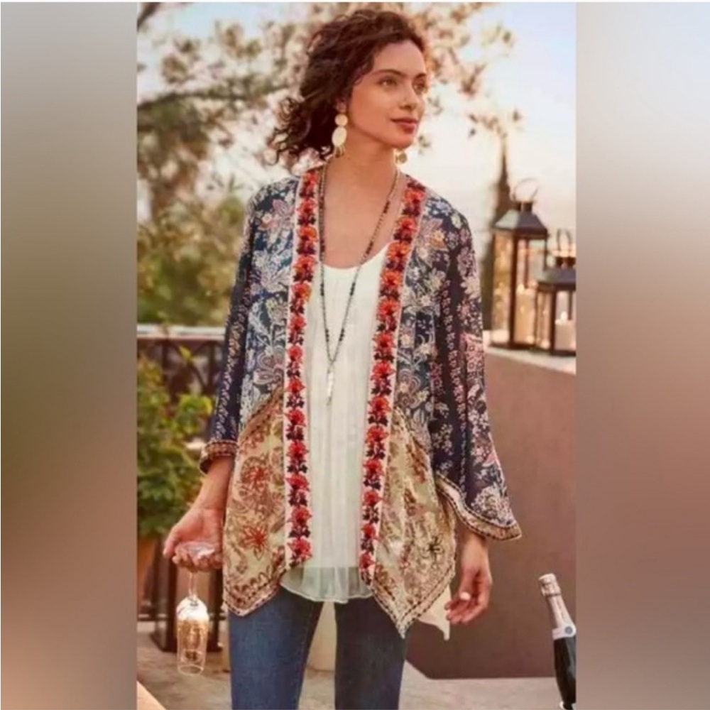 Soft Surroundings Moonlight Garden Kimono Topper Womens LP Boho Velvet Festival - Picture 6 of 14